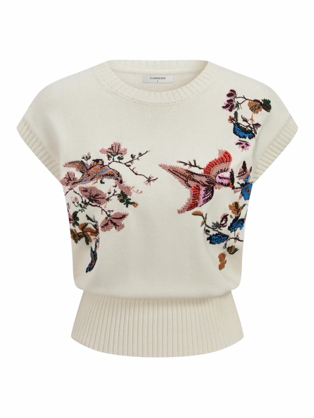 Commense Embroidered Floral Bird Knit Sweater Vest Ivory XL NWT Off White